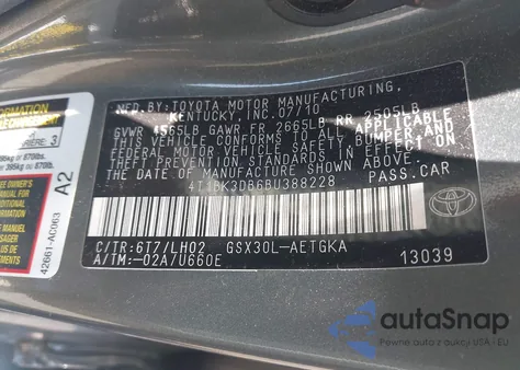 2011 Toyota Avalon из США, поврежденный, VIN 4T1BK3DB6BU388228